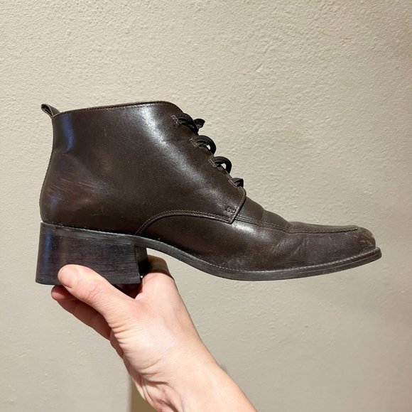 Women's Vintage Brown Leather Ankle Boots w/ Heel  - Brand: Principles - Size 9 - Picture 6 of 12